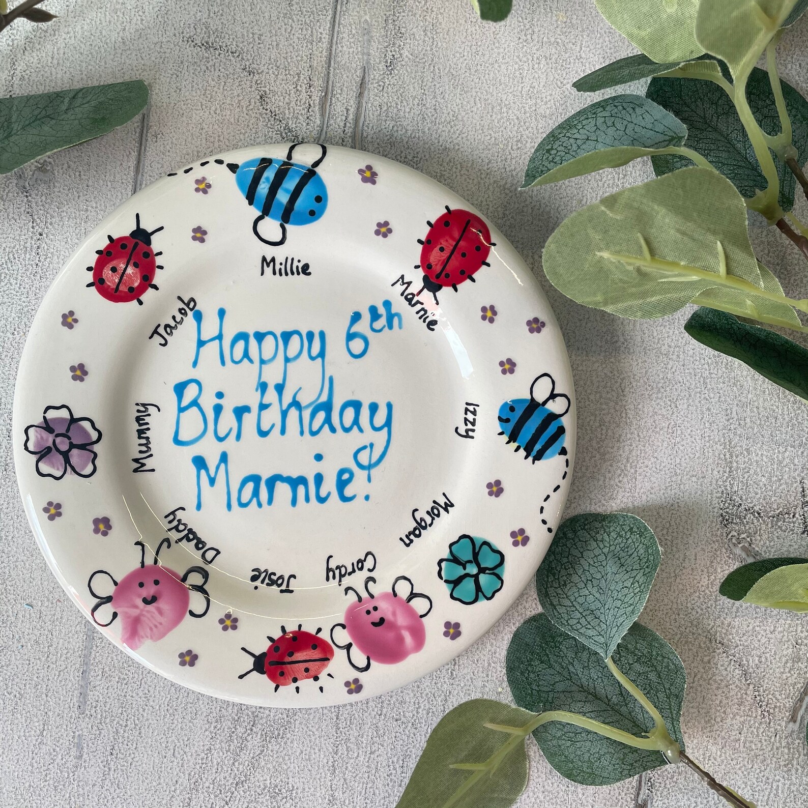 Birthday Fingerprint Personalised Plate Custom Kids Party Etsy