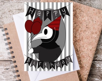 plague doctor birthday card, goth birthday, alternative birthday, happy birthday, birthday card, spooky card, horror card, spooky birthday