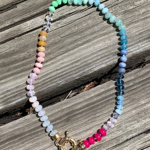 Tropical Rainbow Gemstone Candy Necklace - beaded rainbow necklace - beaded candy necklace - beaded gemstone knotted necklace