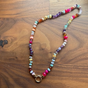 Bright and Juicy Multicolored Candy Beaded Gemstone Necklace - knotted beaded rainbow necklace - rainbow gemstone necklace