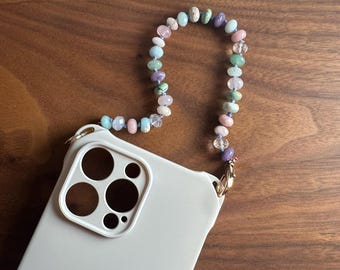 Pastel beaded cell phone chain - beaded phone accessory - cell phone case chain - pastel beaded bracelet - gemstone jewelry cell phone chain