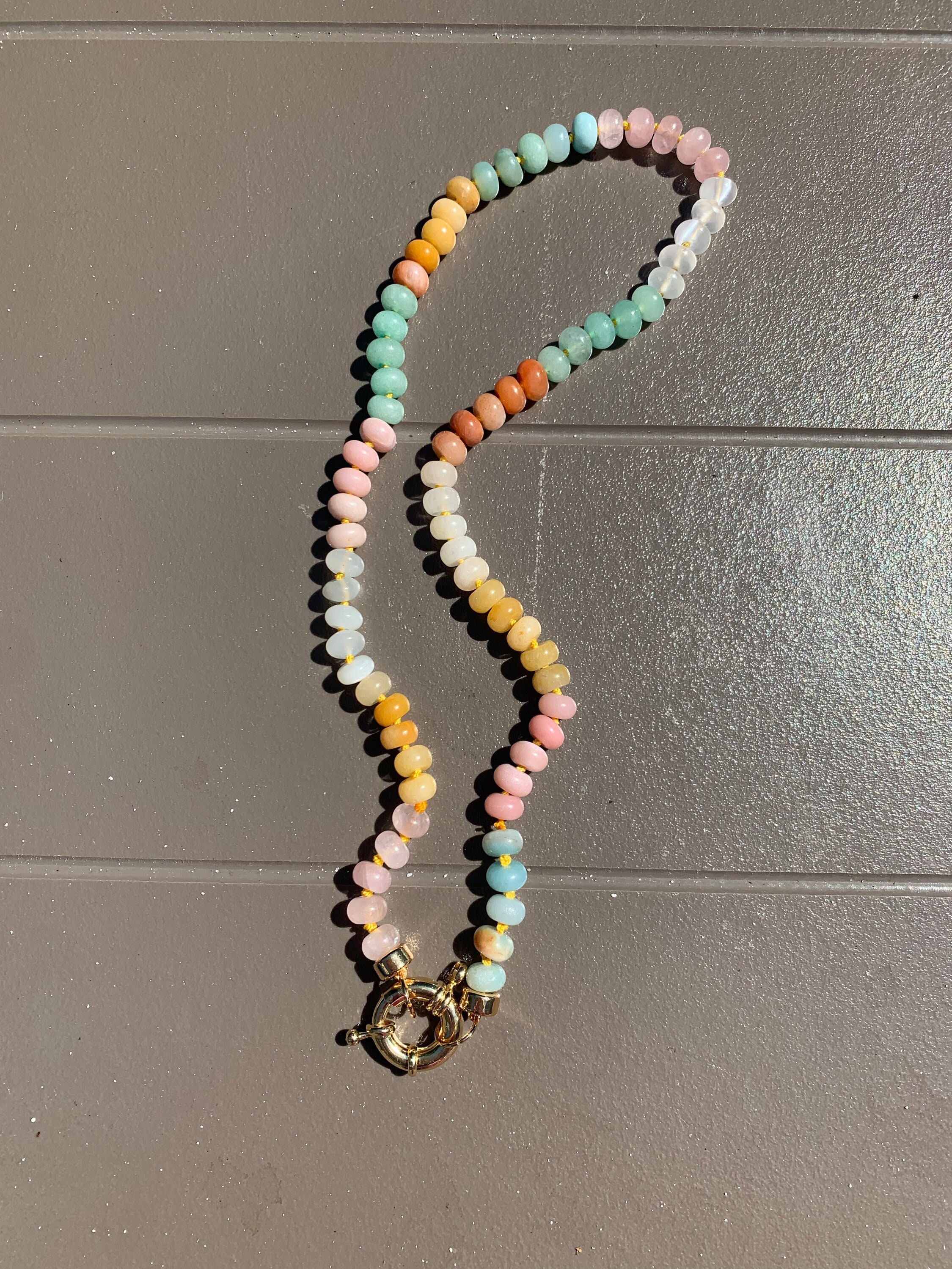 California Pastel Rainbow Gemstone Beaded Necklace Knotted - Etsy