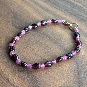 Perfectly Pink Tourmaline and Garnet bracelet - beaded gemstone jewelry - beaded gemstone bracelet