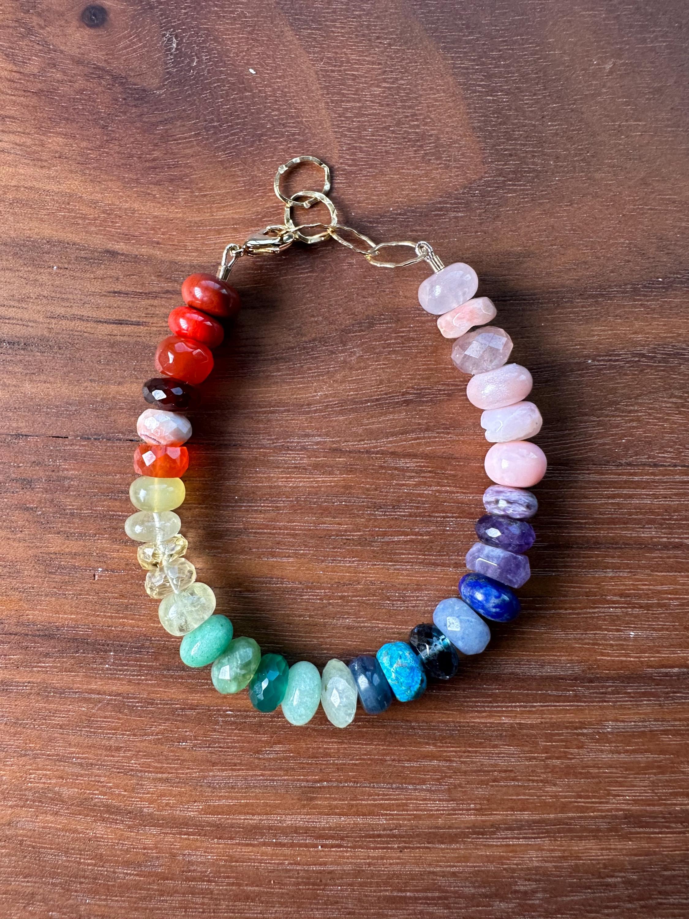 Rainbow Bright - rainbow beaded gemstone bracelet - gemstone rainbow bracelet