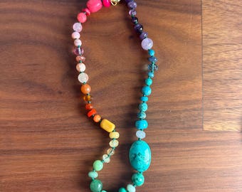 Collar de cuentas de piedras preciosas arcoíris, joyería de cristal de colores