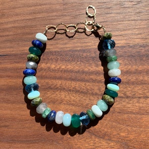 Blue Green Under the Sea Beaded Gemstone Bracelet - beaded bracelet - gemstone jewelry - beaded rainbow bracelet