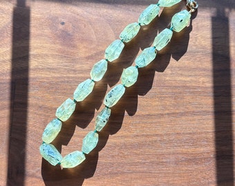 Chunky Green Prehnite Necklace - beaded gemstone necklace - knotted gemstone necklace - beaded gemstone jewelry