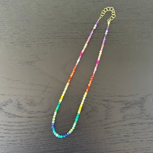 Symmetrical Rainbow Gemstone Beaded Necklace - gemstone rainbow jewelry - beaded rainbow necklace