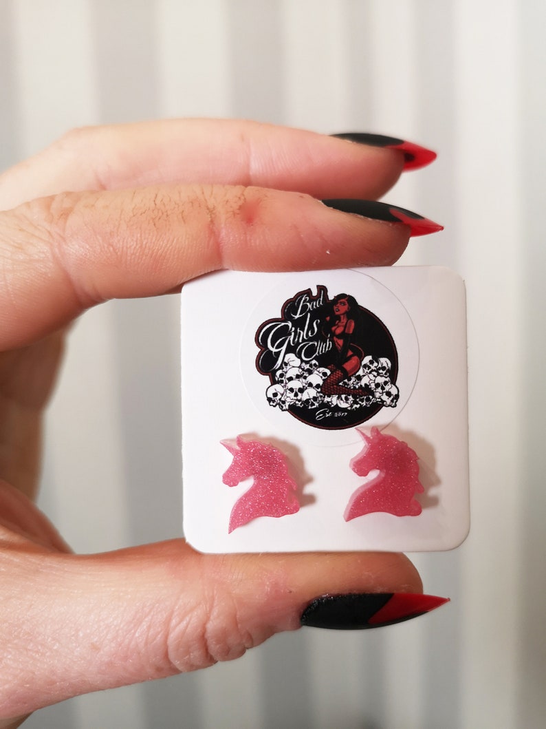 Pink Unicorn Set Jewellery Gift Necklace Earrings Matching Alternative Quirky Unusual Cute Unique Burlesque Fantasy Cosplay