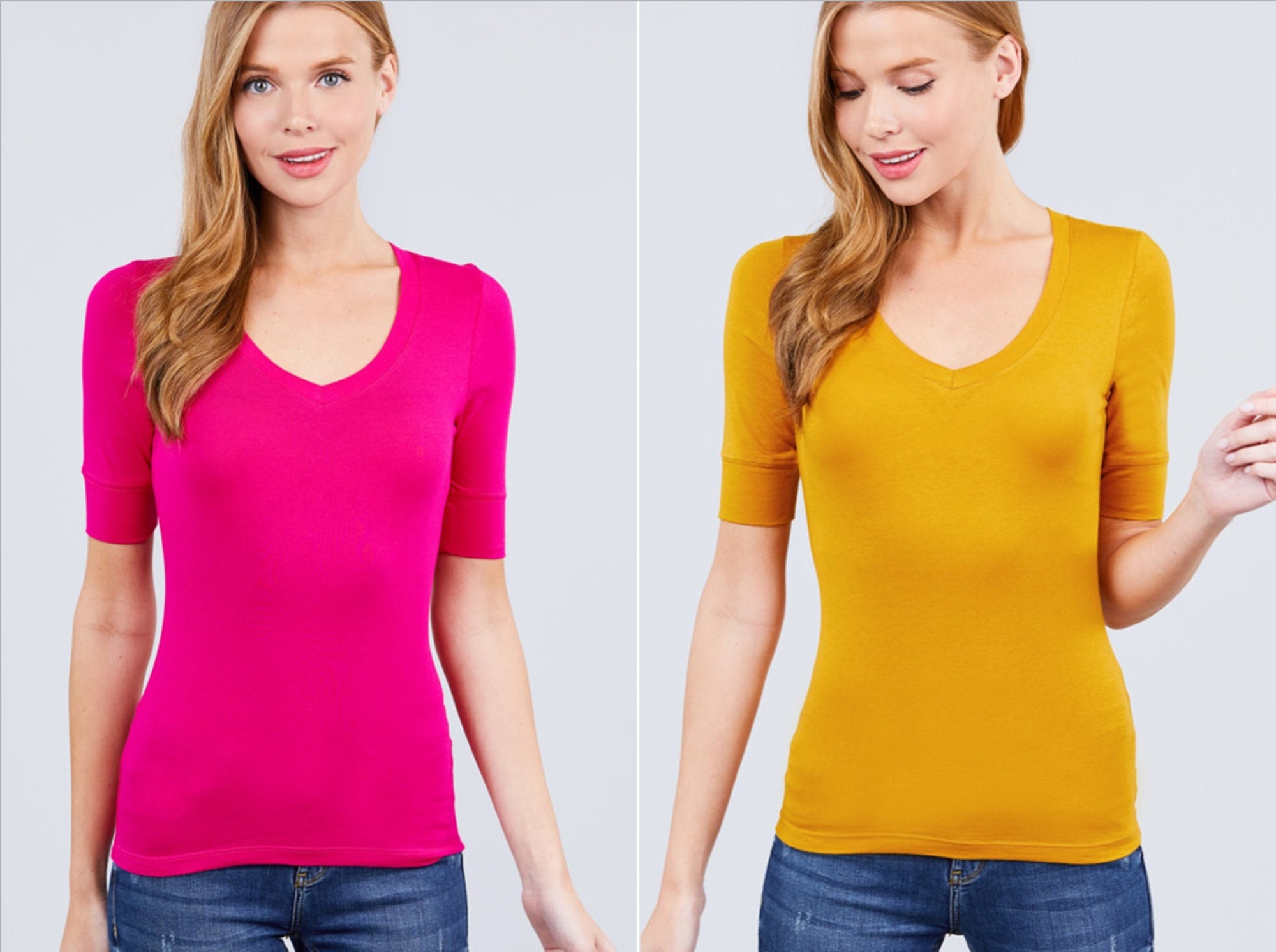 Women's Basic Elbow Sleeve V Neck T Shirt Soft Top S-3XL | Etsy