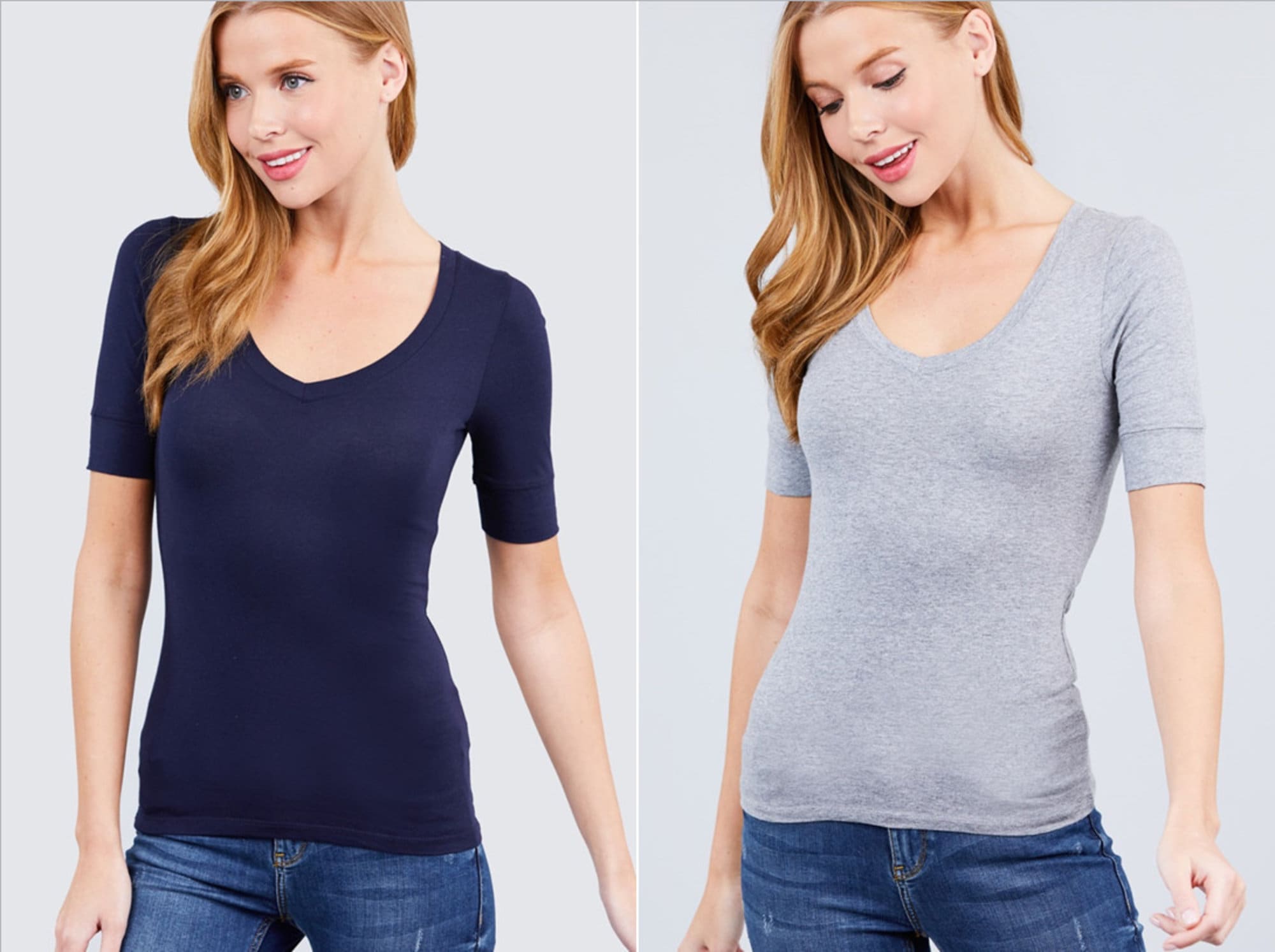 Women's Basic Elbow Sleeve V Neck T Shirt Soft Top S3XL Etsy