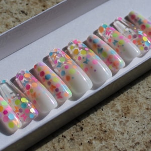 Neon Milk Bath Nails, Press On Nails, Fake Nails, Coffin Shaped, Butterfly, Fluorscent, Custom Luxury Pressons