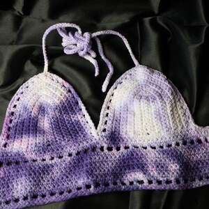 Purple Tie-Dye Crochet Bralette (Size Small)