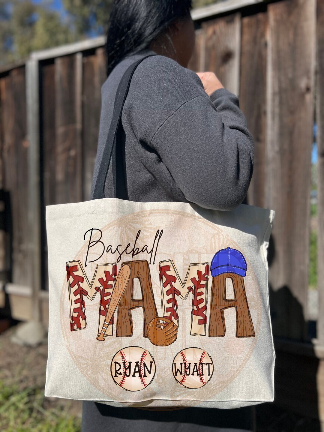 Personalized Baseball Mama Tote Bag, Mothers Day Baseball Mama Bag
