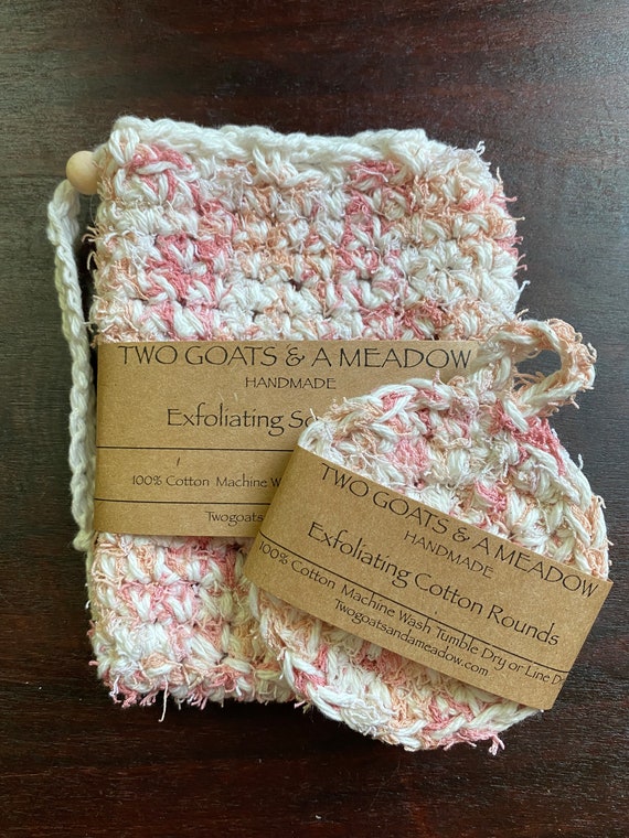 100% Cotton Exfoliating Soap saver and matching Exfoliating Cotton Round Set