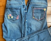 Hand Embroidered Thrifted Jeans Floral Design