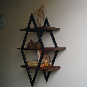 Rhombus Shelf Wood Spruce Iron Metal Storage Library Bookshelf Rack Industrial Style