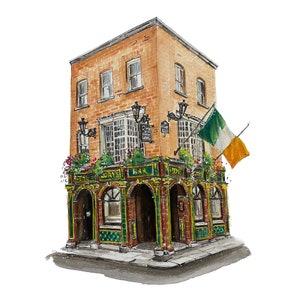 The Quays Bar, Temple Bar, Irish pub Dublin, framed illustration, gift idea, from Ireland, anniversary, Irish decor, Irish blessing, Framed