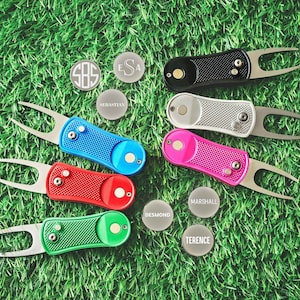 Groomsmen Golf Gifts for Men Divot Tool Set | Custom Golf Divot Tool Retractable with Personalized Ball Marker | Anniversary Gift for Him