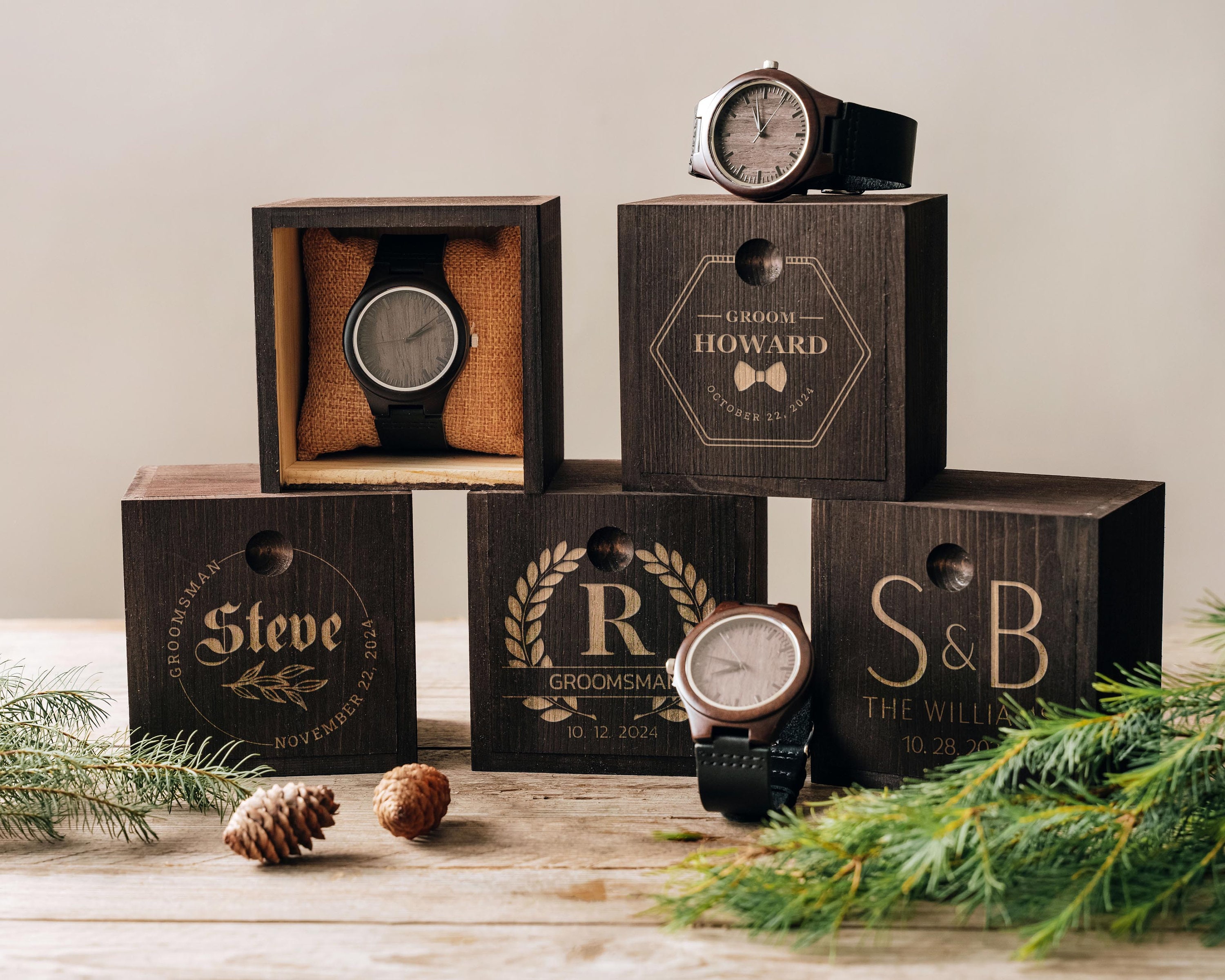  Customized Watch Storage Box - Groomsmen Wedding Father's Day -  Personalized Engraved Monogram (Black) : Clothing, Shoes & Jewelry