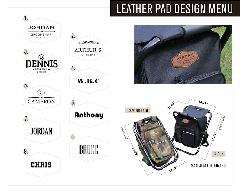 Fishing Gift Personalized Cooler Chair, Camo Backpack Stool With Custom Leather Patch [W+R] image 3