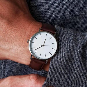 Gift for Him, Custom Engraved Metal Watch: Handwriting, Leather Band, Quartz [WW]