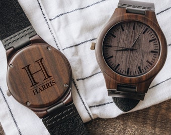 Engraved Wooden Watch for Men Anniversary Gifts for Husband, Personalized Gifts for Him, Groomsmen Watch, Custom Wood Watch for Boyfriend