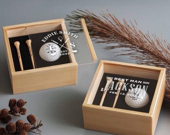 Custom Golf Gift Set with Golf Ball, Tees, Wooden Gift Box: Anniversary Gift for Him, Golf Accessories [WGB-03]