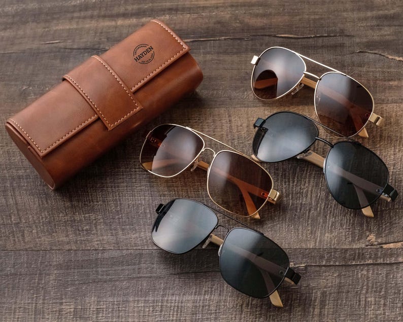 Personalized Groomsmen Sunglasses Set, Custom Men Sunglasses with Leather Box, Groomsmen Gift Set Ideas, Wooden Sunglasses Gifts for Dad [D] image 9