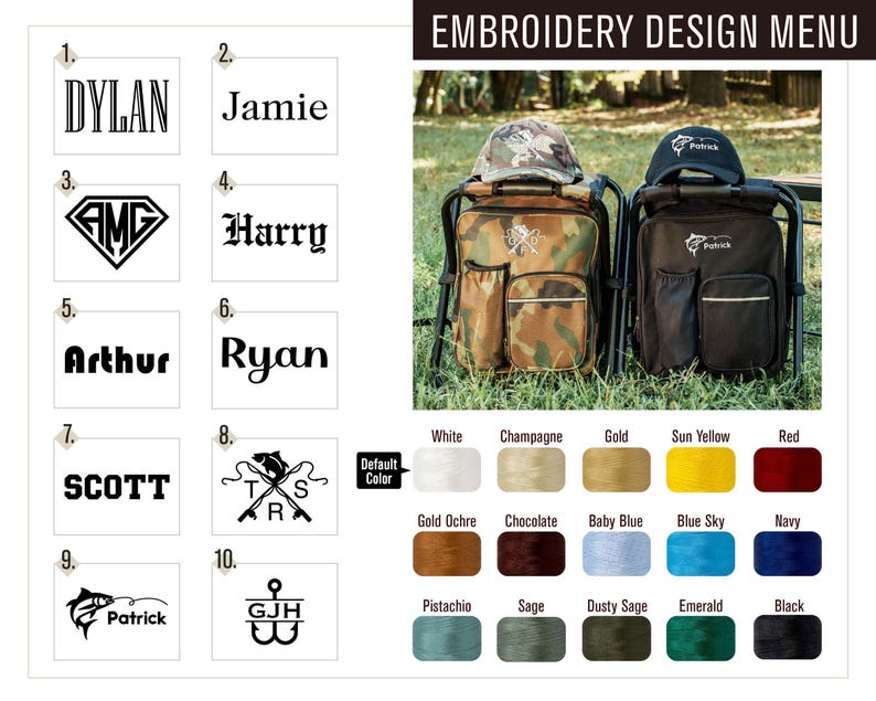 Angelausrüstung 2-teiliger personalisierter Kühler-Stuhl-Rucksack-Hocker mit gesticktem Camouflage-Hut [N] [W] Bild 2