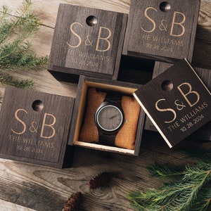 Set of 6 Engraved Groomsmen Watches Groomsmen Gift Box | Groomsmen Proposal Wooden Watch with Box