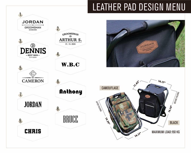 Angelausrüstung 2-teiliger personalisierter Kühler-Stuhl-Rucksack-Hocker mit gesticktem Camouflage-Hut [N] [W] Bild 3
