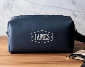 Embroidered Leather Toiletry Bag, Groomsmen Dopp Kit, Gift for Him [R]