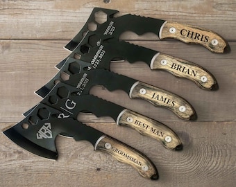 Set of 5 Throwing Axe Personalized Groomsmen Gift, Custom Gift for Men, Bearded Axe Groomsman Proposal Anniversary Gift Camping