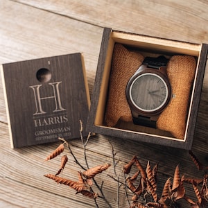 Personalized Wooden Watch Gift Unique Gift for him, Mens Watch Gifts for Dad, Custom Wood Watch with Box Groomsmen Gift Anniversary [W]