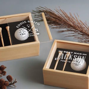 Coffret cadeau de golf pour golfeur, coffret cadeau de golf personnalisé avec balle de golf, tés, boîte en bois avec couvercle en acrylique, cadeau d'anniversaire pour lui, accessoires de golf