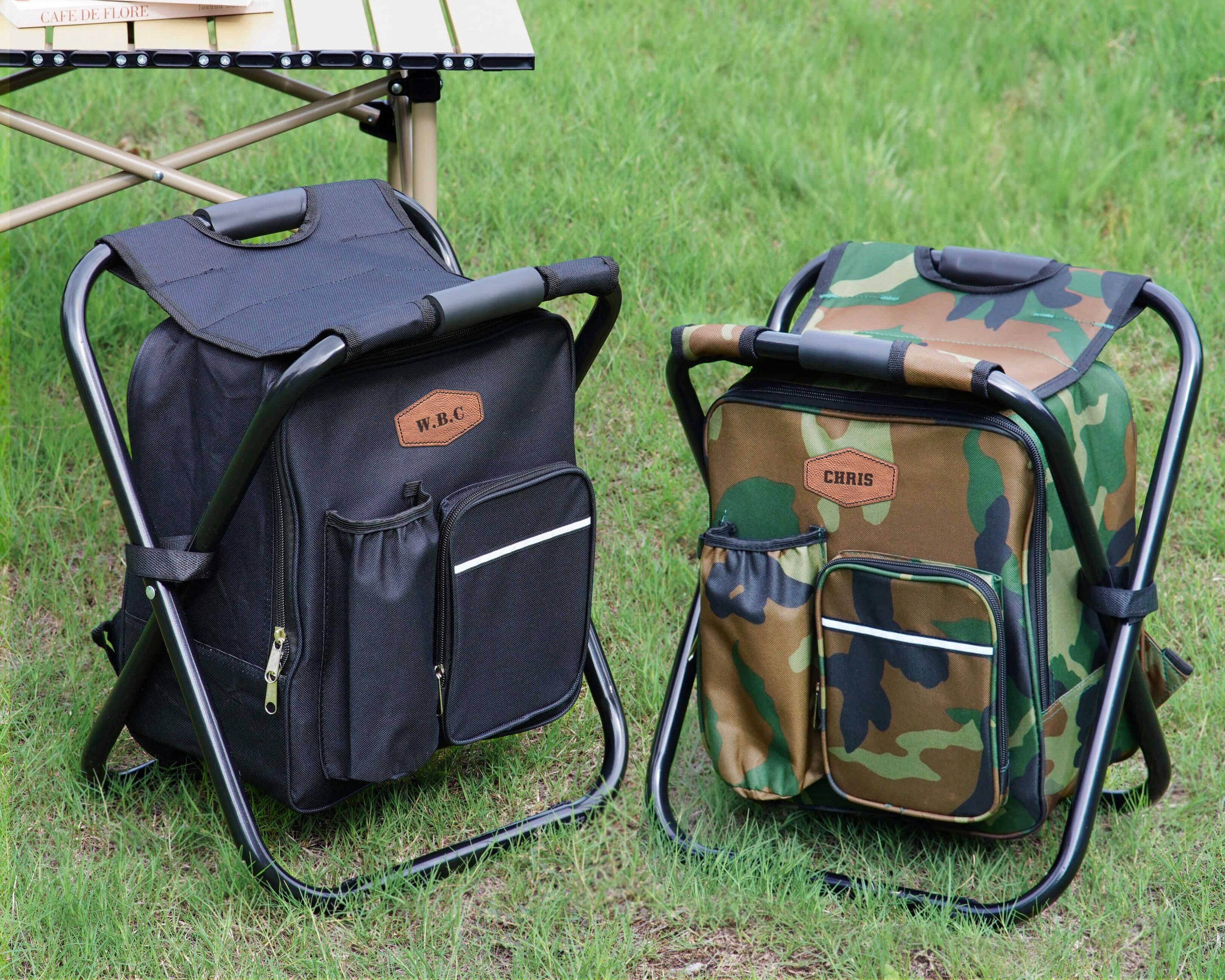 Personalized Cooler Chair Embroidery Backpack, Custom Outdoor Lovers Gifts, Fishing Gifts for Men, Portable Seat Mens Outdoor Gift