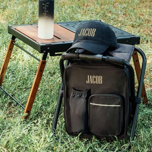 Fishing Gift Personalized Cooler Chair, Camo Backpack Stool With Custom Leather Patch [W+R] image 15