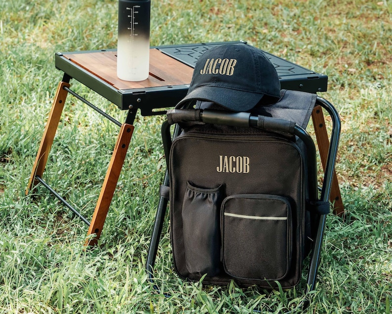 Fishing Gift Personalized Cooler Chair, Camo Backpack Stool With Custom Leather Patch [W+R] image 15