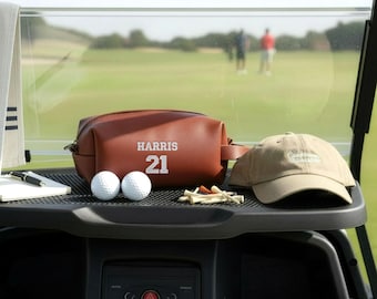 Personalized Men's Leather Dopp Kit, Toiletry Bag, Gift for Him, Golf Accessory,  Groomsmen Gifts