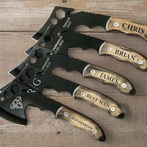Set of 6 Throwing Axe Personalized Groomsmen Gifts for Him Bearded Axe Groomsman Proposal Anniversary Gift for Dad [D]