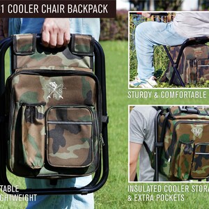 Fishing Gift Personalized Cooler Chair, Camo Backpack Stool With Custom Leather Patch [W+R] image 5