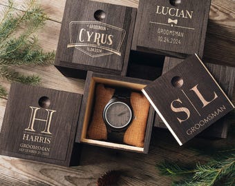 Set of 5 Engraved Wood Groomsmen Watches with Gift Box [WT01+BX]