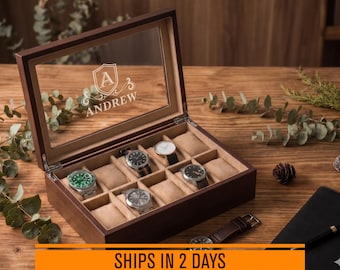 Uhrenbox aus Holz für Herren, Uhrenbox mit 5 oder 10 Steckplätzen, personalisierte Geschenke für ihn, Papa, Abschlussgeschenk für Sonne [WBK-0102]