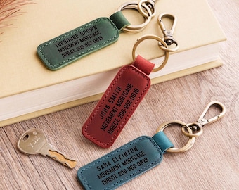 Personalized Leather Business Keychain, Custom Logo Keyring, Corporate Gifts, Gift for Collegue
