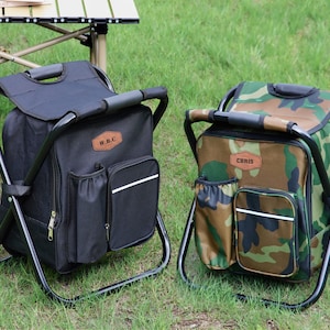 Personalized Cooler Chair Embroidery Backpack, Custom Outdoor Lovers Gifts, Fishing Gifts for Men, Portable Seat Mens Outdoor Gift