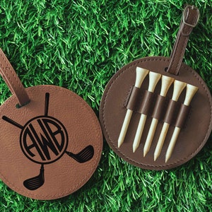 Étiquette de sac de golf personnalisée avec tés | Cadeau d'anniversaire en cuir personnalisé pour lui | Cadeau de golf pour homme pour petit ami de papa