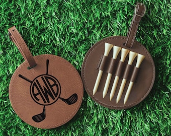 Personalized Golf Bag Tag with Golf Tees | Custom Leather Golf Bag Tag Anniversary Gift for Boyfriend | Golf Gifts for Men for Boyfriend