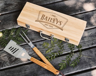 Custom BBQ set Father's Day Gift | Personalized Grilling Set | Engraved Barbecue Tools Best Anniversary Gifts for Him Husband Dad