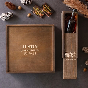 Gepersonaliseerde geschenkdoos bruidsjonkers, houten geschenkdoos, voorsteldoos bruidsjonkers, cadeaus bruidsjonkers, aangepaste houten aandenkendoos [D]